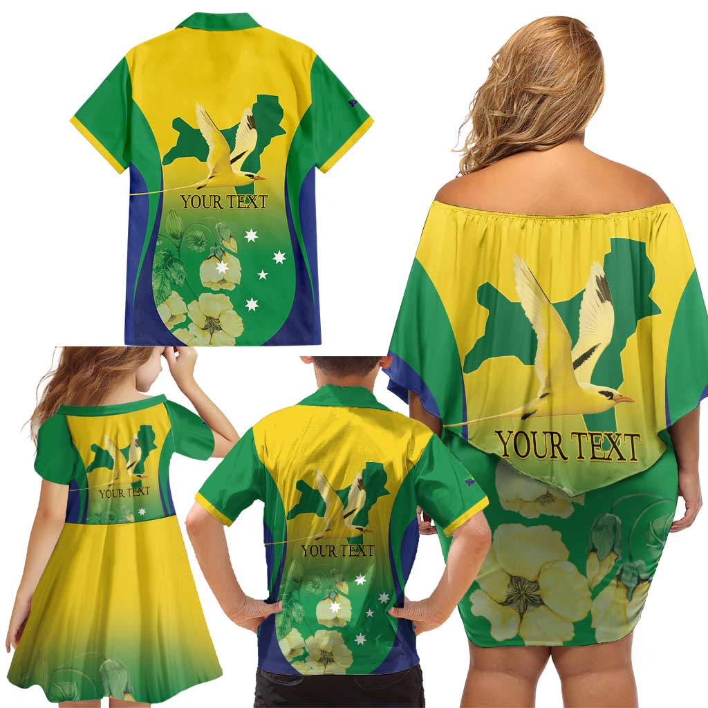 Personalised Australia Christmas Island Family Matching Off Shoulder Short Dress and Hawaiian Shirt Golden Bosun Abutilon listeri With Map - Vibe Hoodie