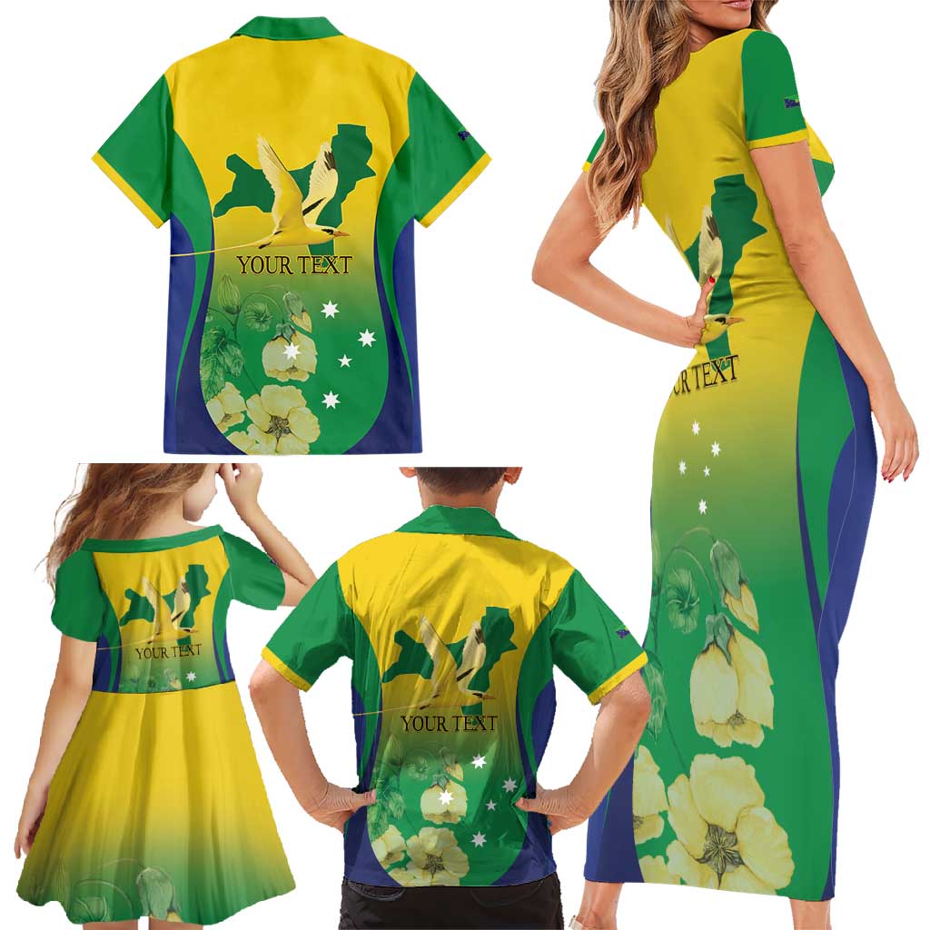 Personalised Australia Christmas Island Family Matching Short Sleeve Bodycon Dress and Hawaiian Shirt Golden Bosun Abutilon listeri With Map - Vibe Hoodie