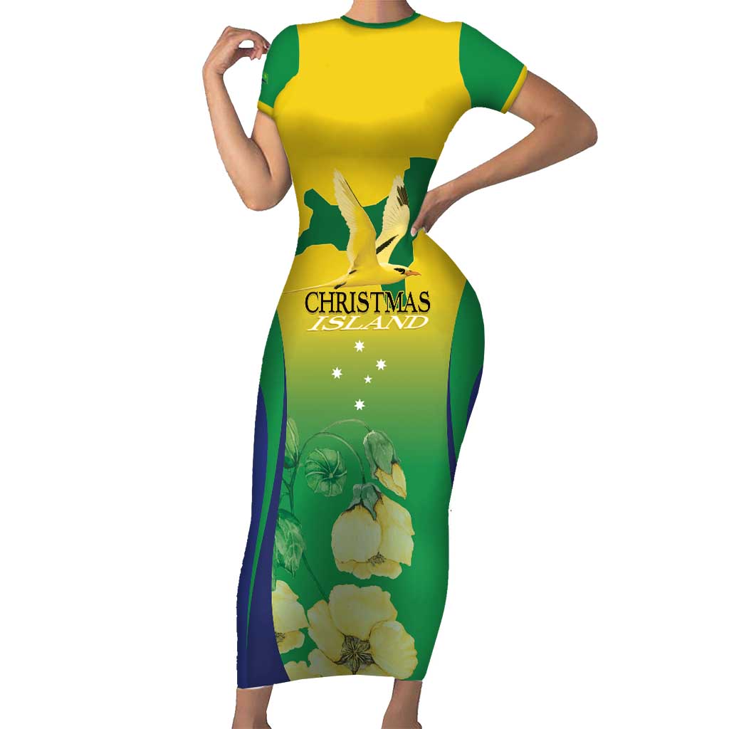 Personalised Australia Christmas Island Family Matching Short Sleeve Bodycon Dress and Hawaiian Shirt Golden Bosun Abutilon listeri With Map - Vibe Hoodie