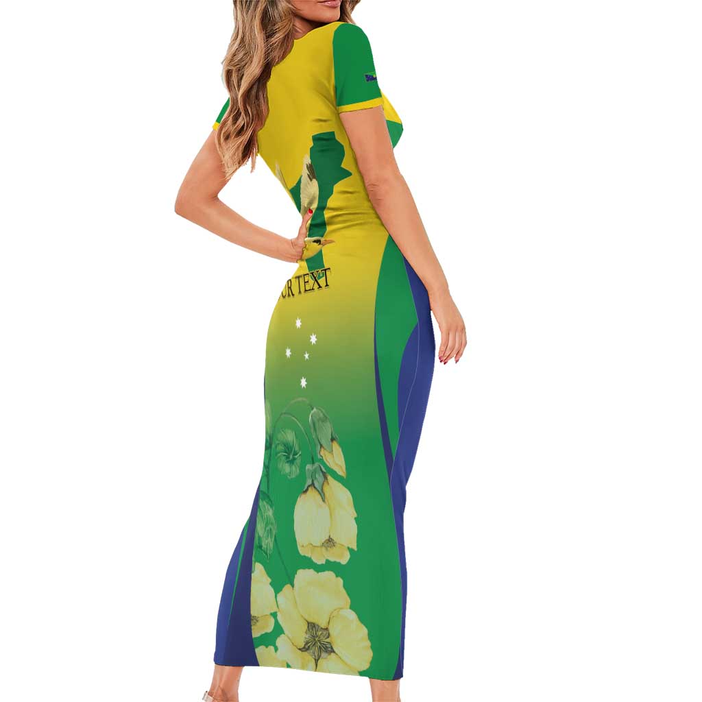 Personalised Australia Christmas Island Family Matching Short Sleeve Bodycon Dress and Hawaiian Shirt Golden Bosun Abutilon listeri With Map - Vibe Hoodie