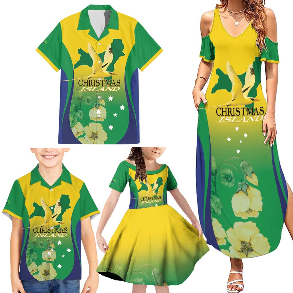 Personalised Australia Christmas Island Family Matching Summer Maxi Dress and Hawaiian Shirt Golden Bosun Abutilon listeri With Map - Vibe Hoodie
