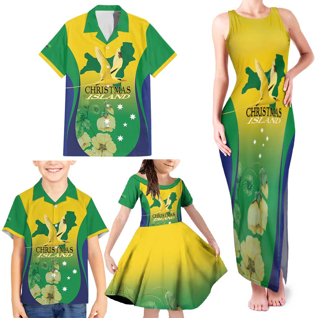 Personalised Australia Christmas Island Family Matching Tank Maxi Dress and Hawaiian Shirt Golden Bosun Abutilon listeri With Map - Vibe Hoodie