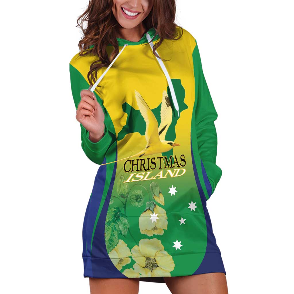 Personalised Australia Christmas Island Hoodie Dress Golden Bosun Abutilon listeri With Map - Vibe Hoodie