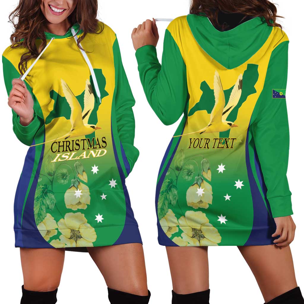 Personalised Australia Christmas Island Hoodie Dress Golden Bosun Abutilon listeri With Map - Vibe Hoodie