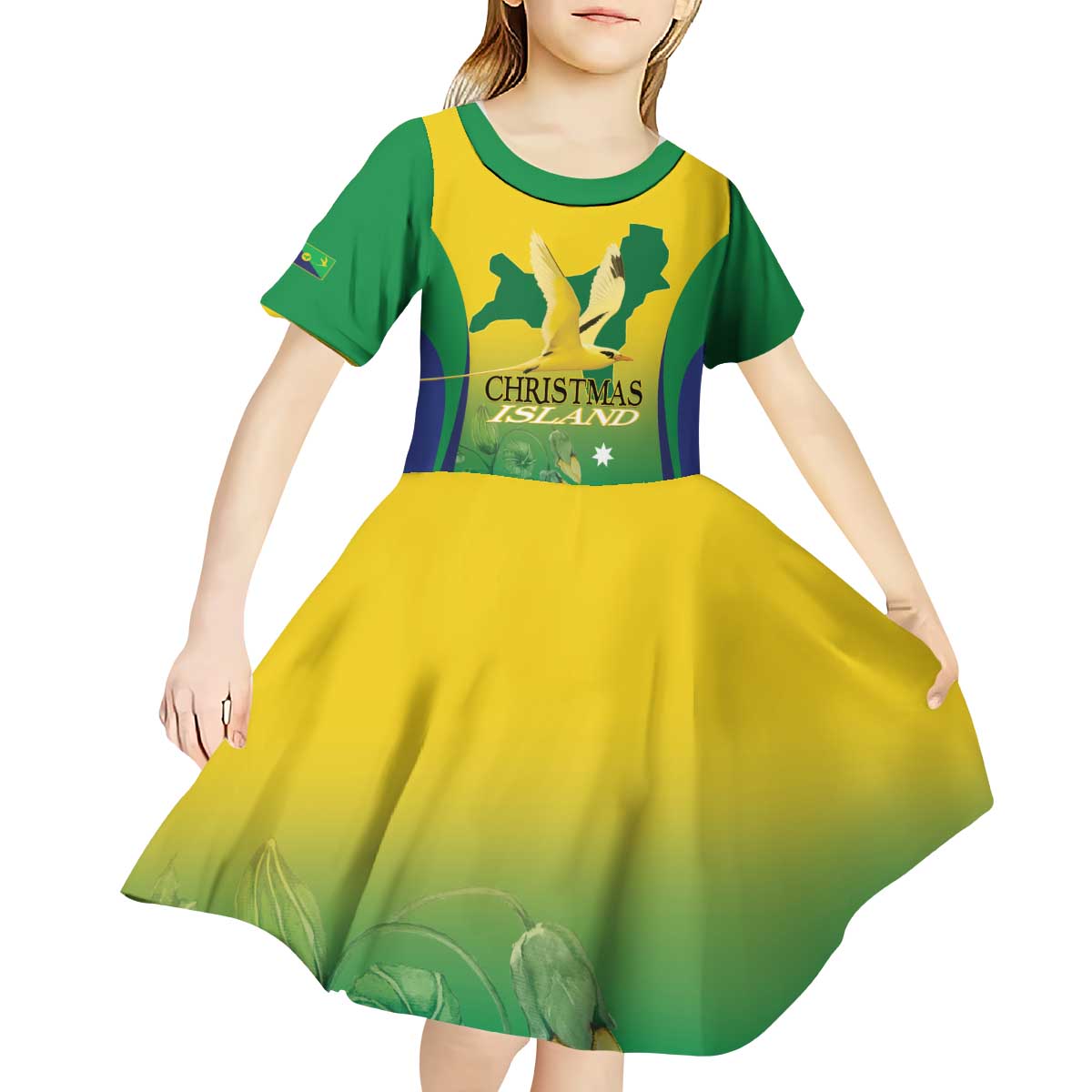 Personalised Australia Christmas Island Kid Short Sleeve Dress Golden Bosun Abutilon listeri With Map - Vibe Hoodie