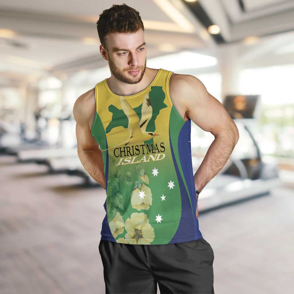 Personalised Australia Christmas Island Men Tank Top Golden Bosun Abutilon listeri With Map - Vibe Hoodie