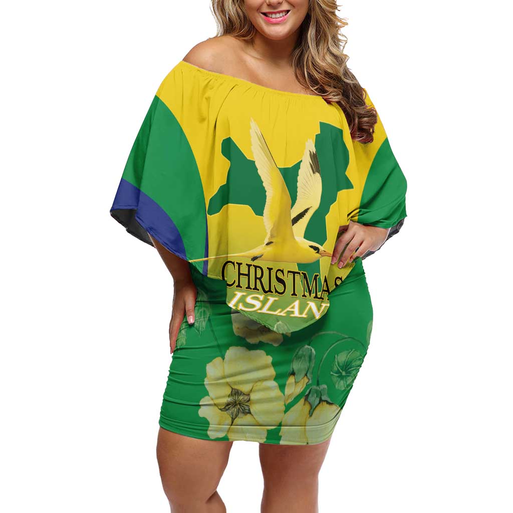 Personalised Australia Christmas Island Off Shoulder Short Dress Golden Bosun Abutilon listeri With Map - Vibe Hoodie