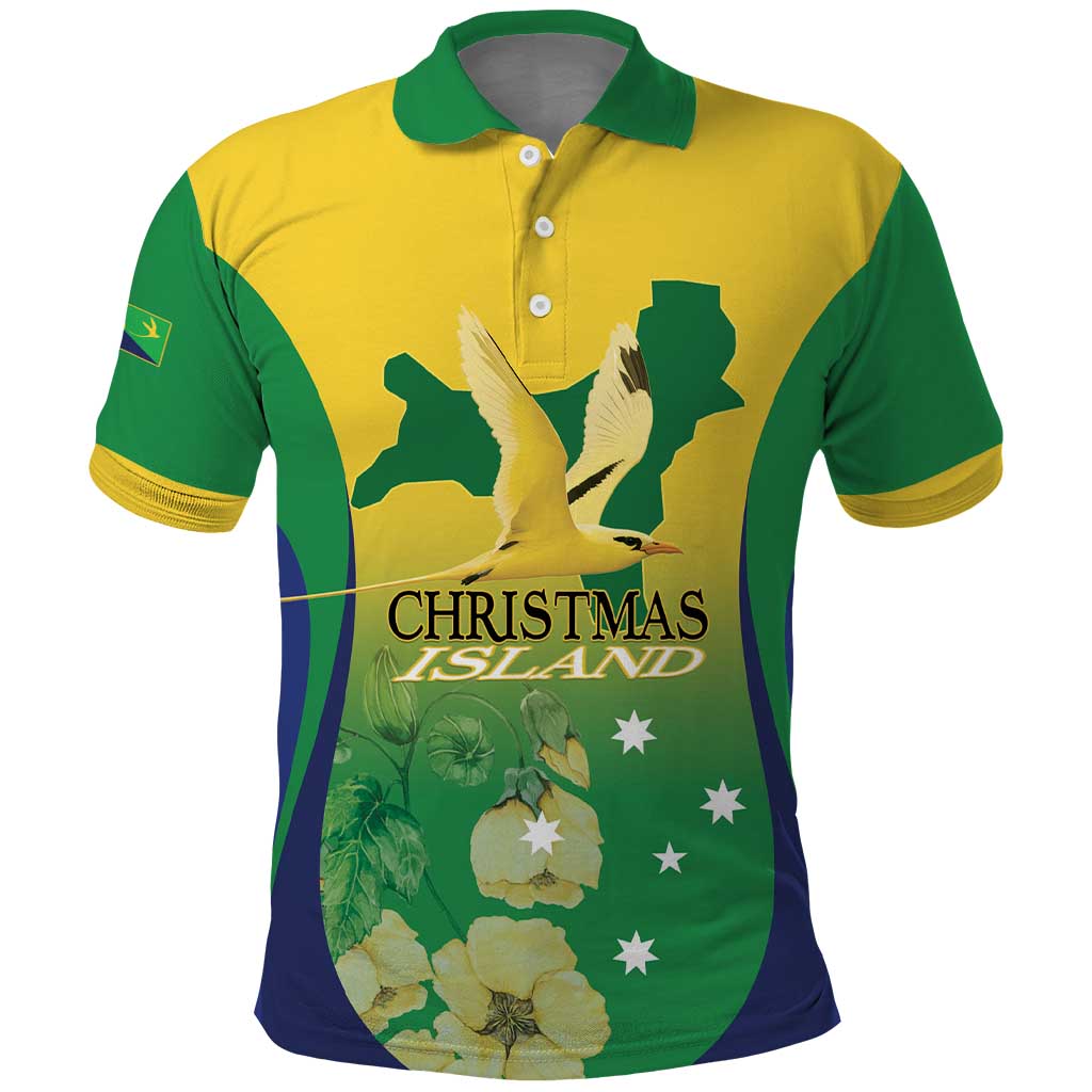 Personalised Australia Christmas Island Polo Shirt Golden Bosun Abutilon listeri With Map - Vibe Hoodie