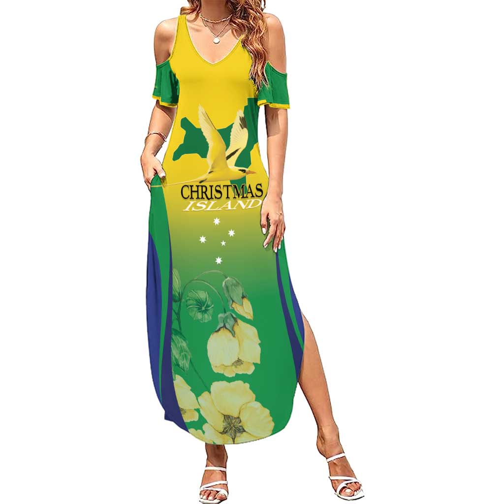 Personalised Australia Christmas Island Summer Maxi Dress Golden Bosun Abutilon listeri With Map - Vibe Hoodie