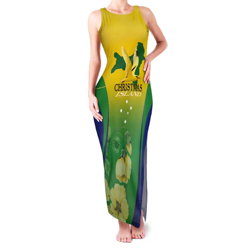 Personalised Australia Christmas Island Tank Maxi Dress Golden Bosun Abutilon listeri With Map - Vibe Hoodie