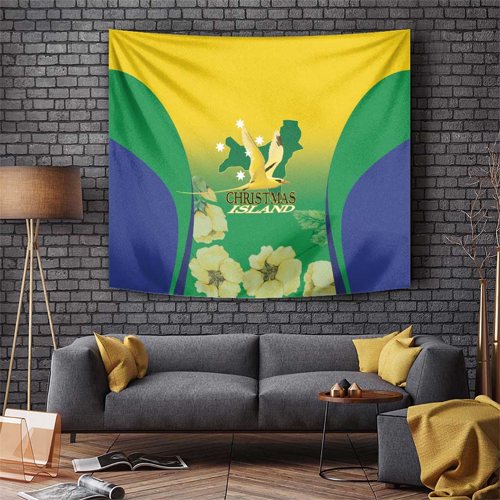 Australia Christmas Island Tapestry Golden Bosun Abutilon listeri With Map - Vibe Hoodie