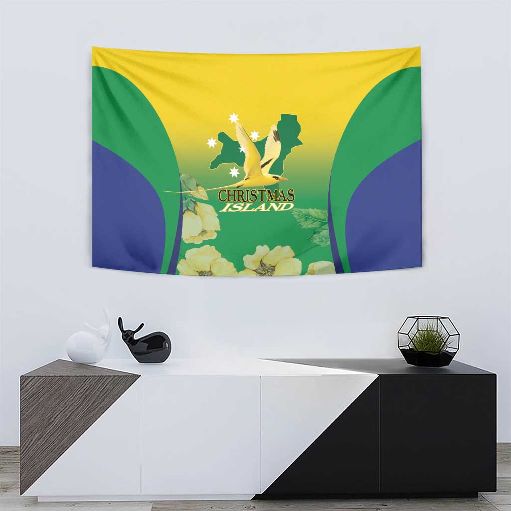 Australia Christmas Island Tapestry Golden Bosun Abutilon listeri With Map - Vibe Hoodie