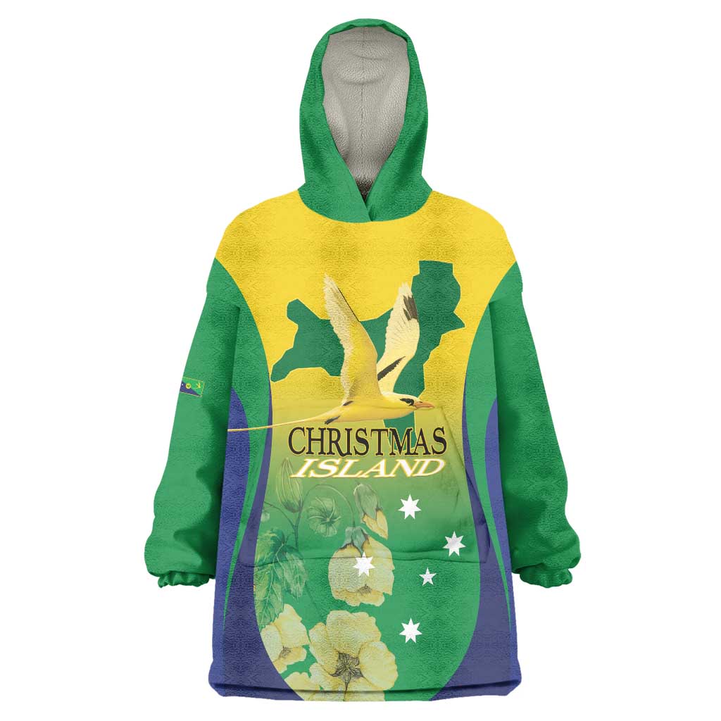Personalised Australia Christmas Island Wearable Blanket Hoodie Golden Bosun Abutilon listeri With Map - Vibe Hoodie