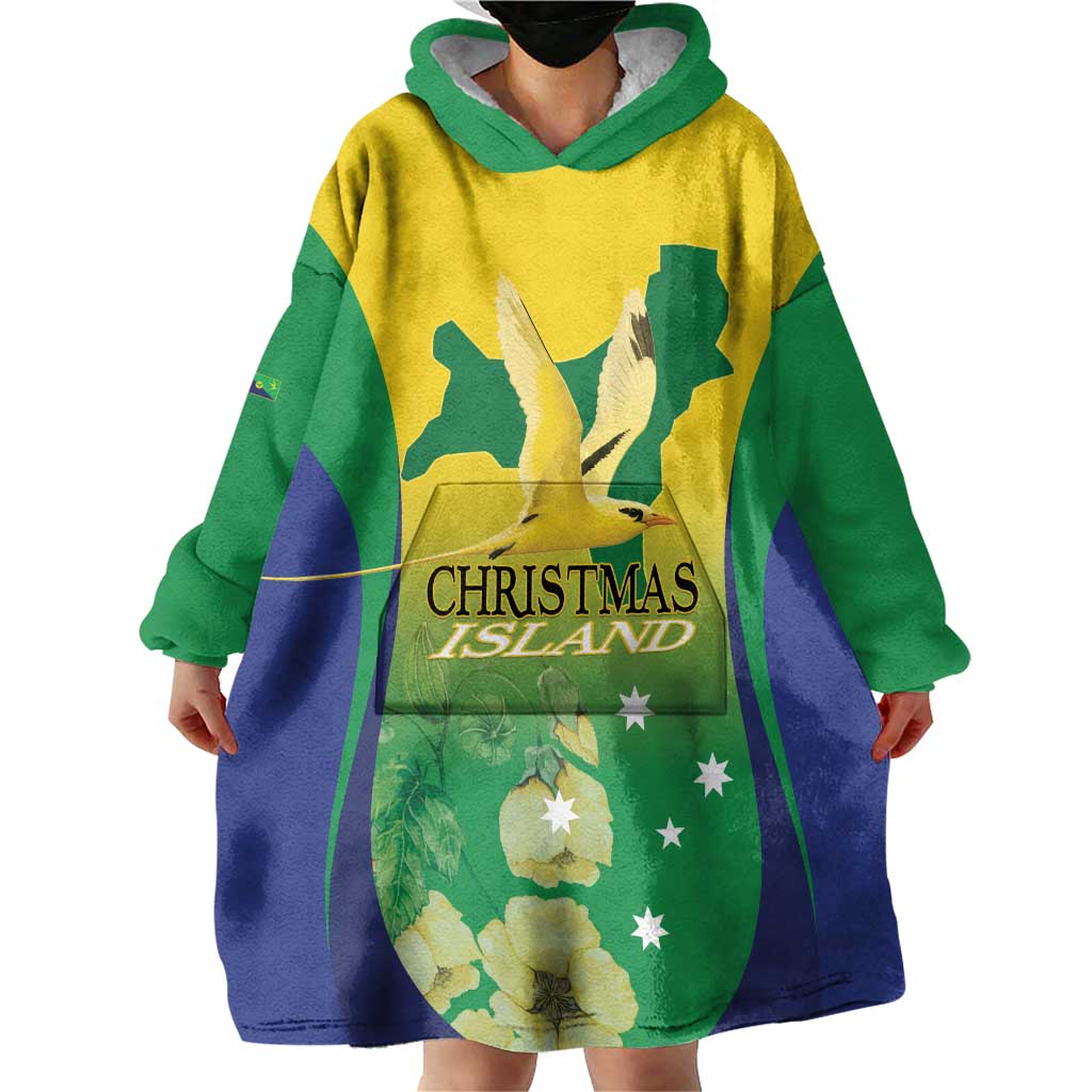 Personalised Australia Christmas Island Wearable Blanket Hoodie Golden Bosun Abutilon listeri With Map - Vibe Hoodie