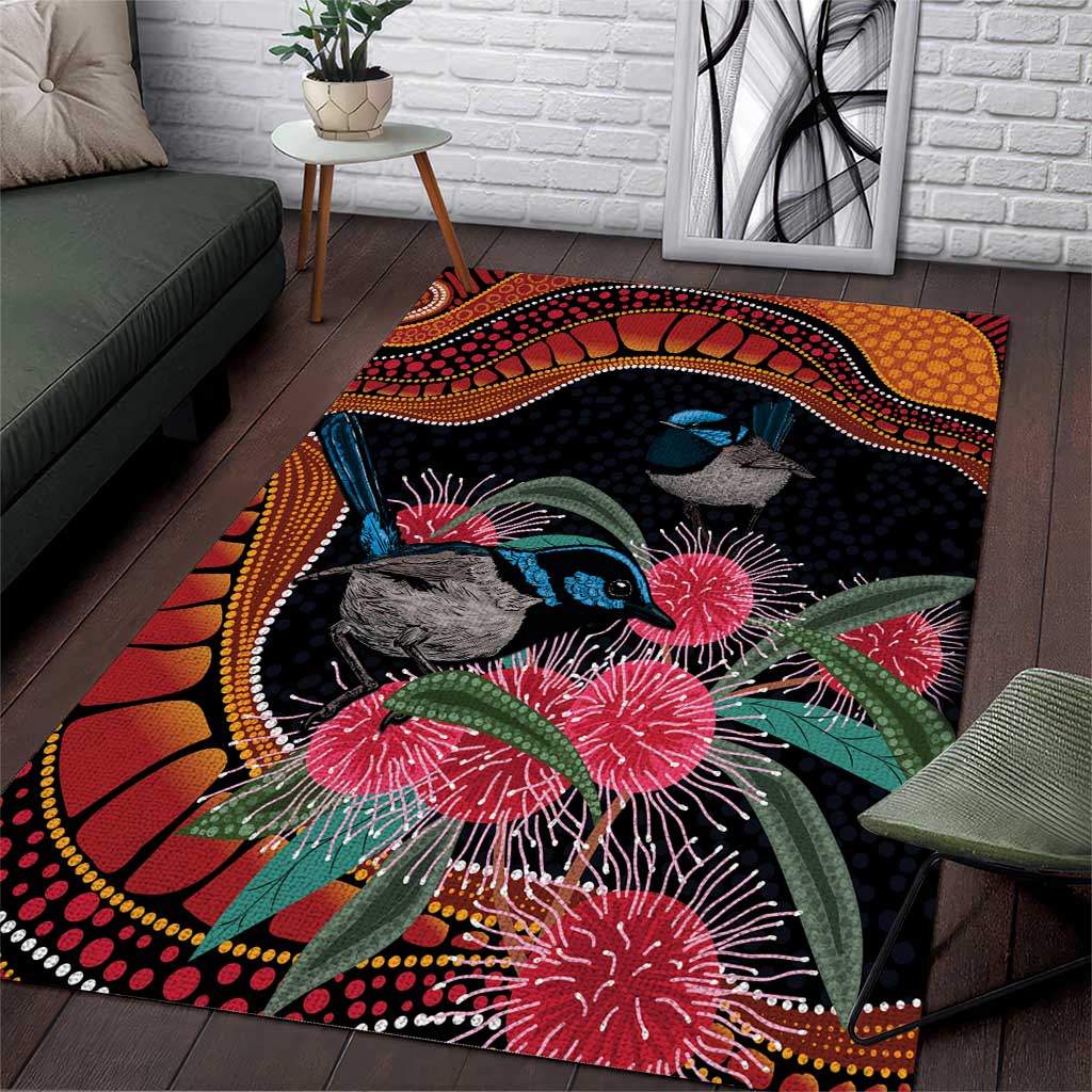 Hakea Flower And Fairy Wren Australia Area Rug Aboriginal Art - Vibe Hoodie Shop