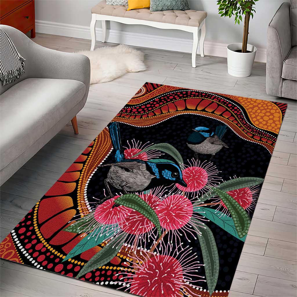 Hakea Flower And Fairy Wren Australia Area Rug Aboriginal Art - Vibe Hoodie Shop