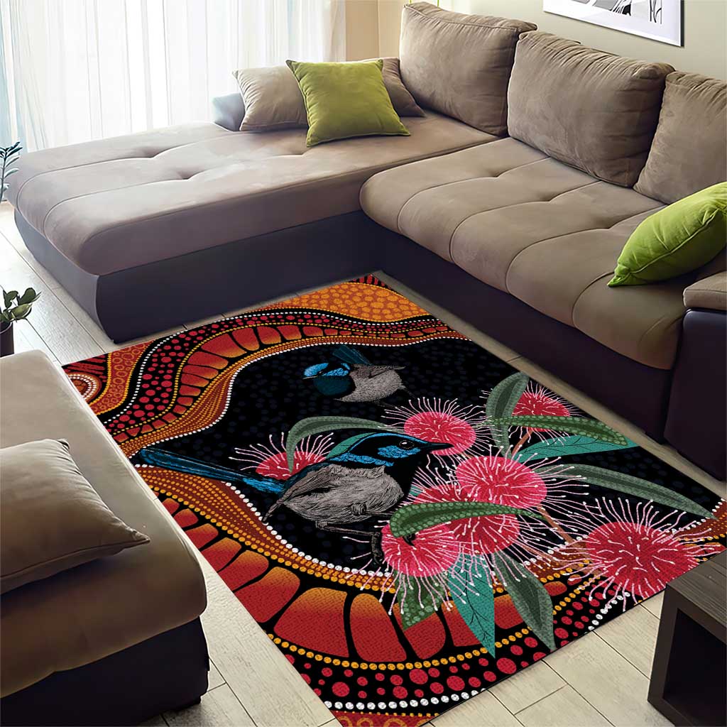 Hakea Flower And Fairy Wren Australia Area Rug Aboriginal Art - Vibe Hoodie Shop