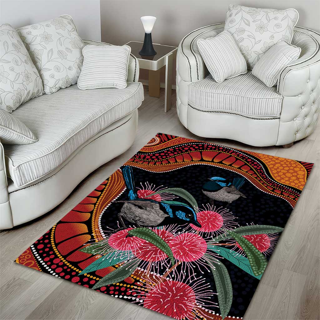 Hakea Flower And Fairy Wren Australia Area Rug Aboriginal Art - Vibe Hoodie Shop