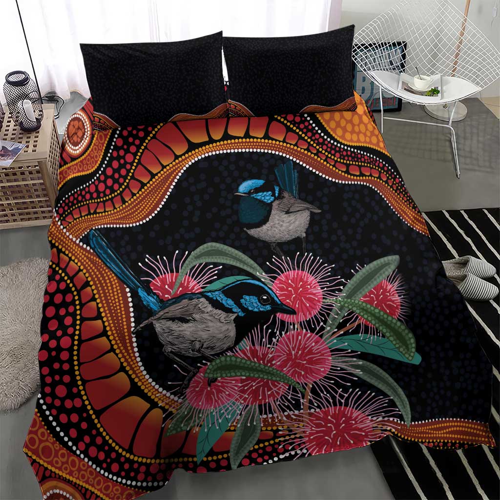 Hakea Flower And Fairy Wren Australia Bedding Set Aboriginal Art - Vibe Hoodie Shop