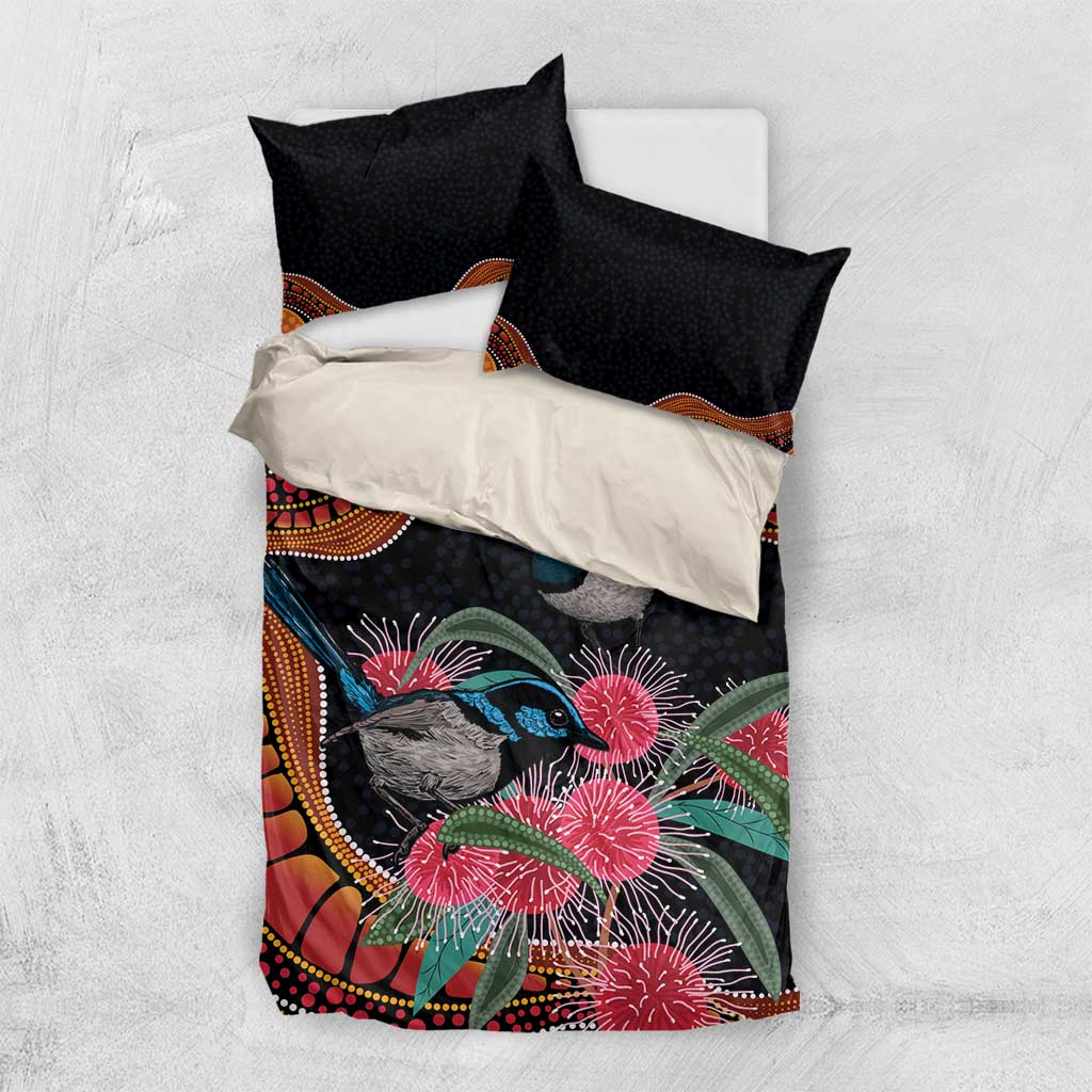 Hakea Flower And Fairy Wren Australia Bedding Set Aboriginal Art - Vibe Hoodie Shop