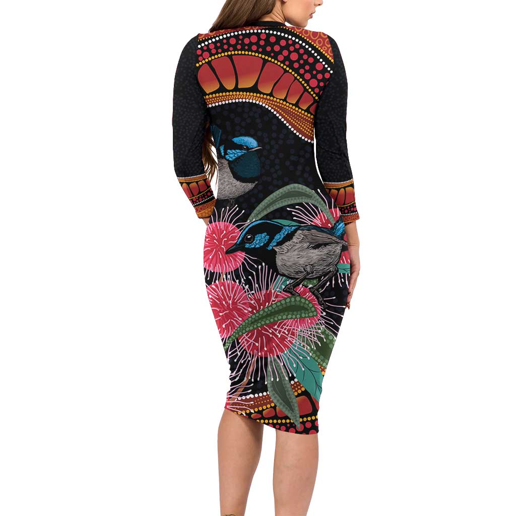 Hakea Flower And Fairy Wren Australia Family Matching Long Sleeve Bodycon Dress and Hawaiian Shirt Aboriginal Art