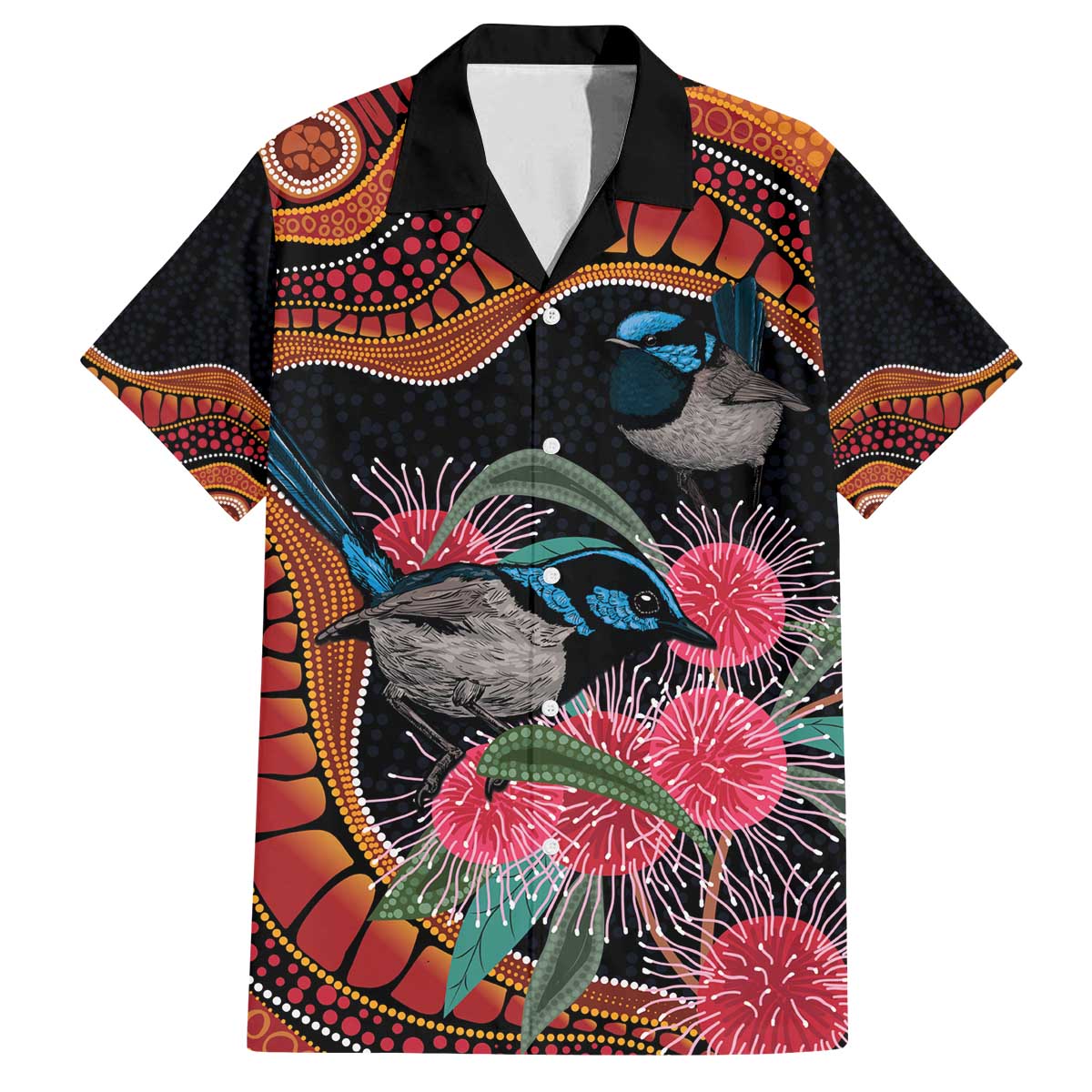 Hakea Flower And Fairy Wren Australia Family Matching Off The Shoulder Long Sleeve Dress and Hawaiian Shirt Aboriginal Art