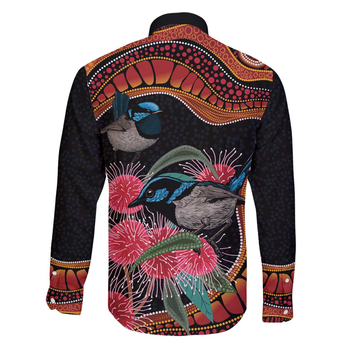 Hakea Flower And Fairy Wren Australia Family Matching Off The Shoulder Long Sleeve Dress and Hawaiian Shirt Aboriginal Art