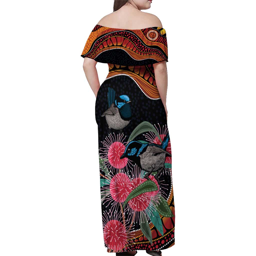 Hakea Flower And Fairy Wren Australia Family Matching Off Shoulder Maxi Dress and Hawaiian Shirt Aboriginal Art