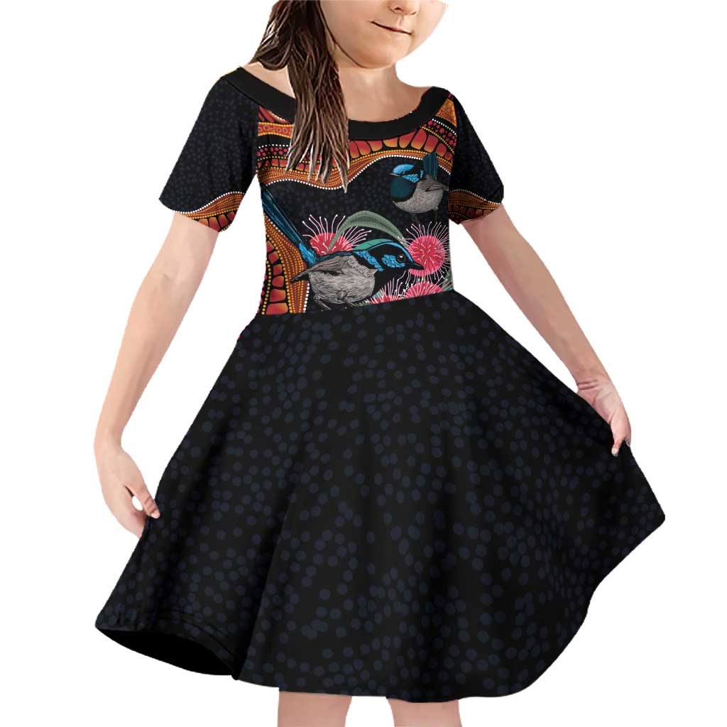 Hakea Flower And Fairy Wren Australia Family Matching Off Shoulder Short Dress and Hawaiian Shirt Aboriginal Art