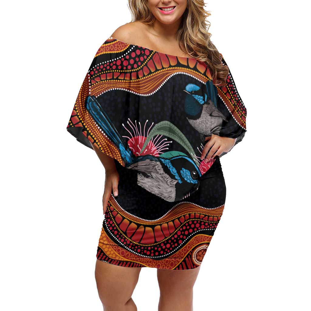 Hakea Flower And Fairy Wren Australia Family Matching Off Shoulder Short Dress and Hawaiian Shirt Aboriginal Art