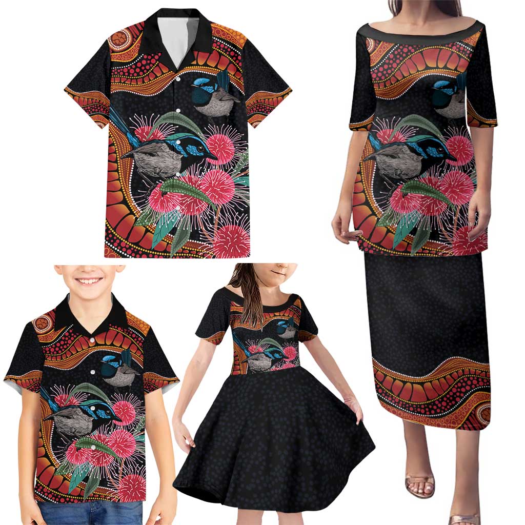 Hakea Flower And Fairy Wren Australia Family Matching Puletasi and Hawaiian Shirt Aboriginal Art