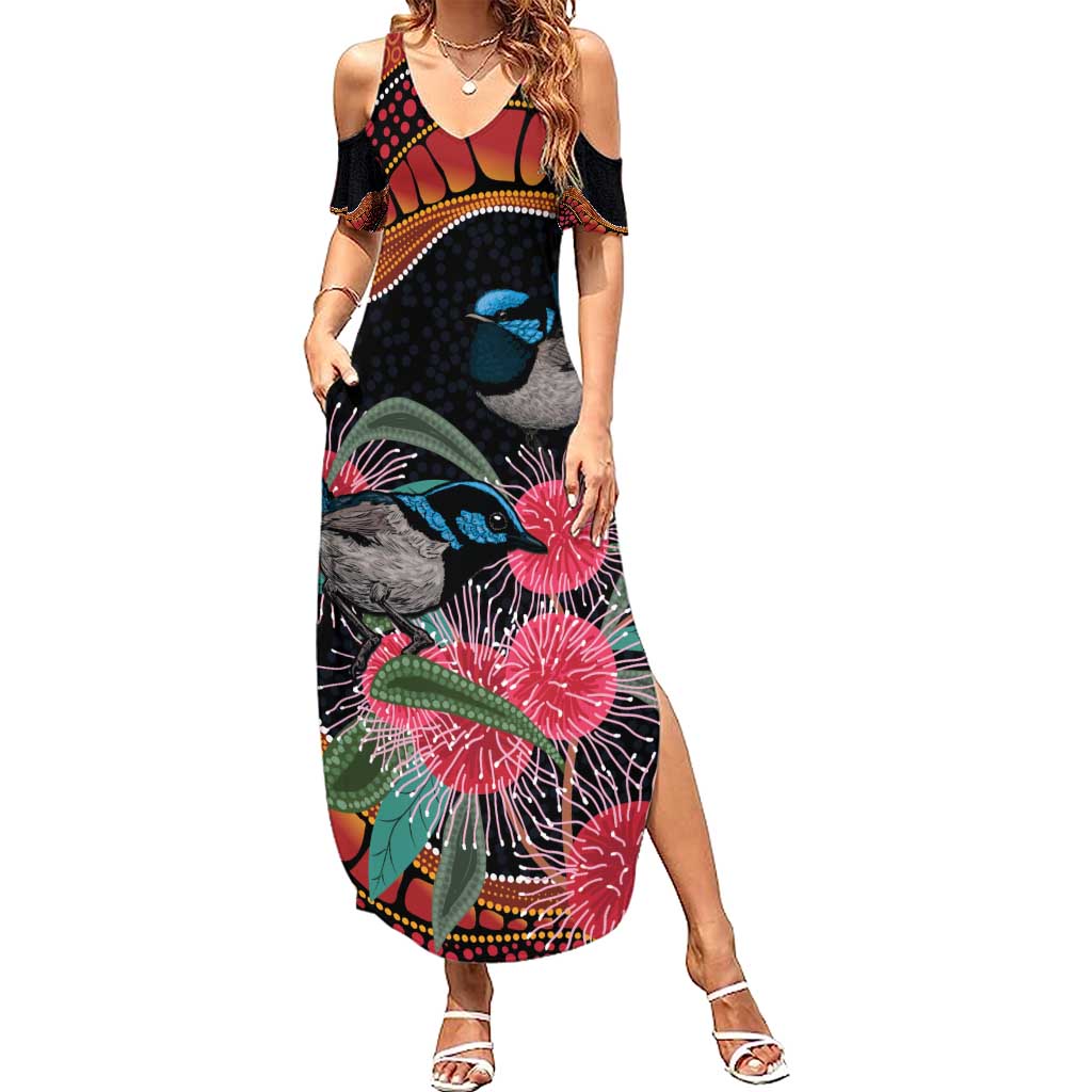 Hakea Flower And Fairy Wren Australia Family Matching Summer Maxi Dress and Hawaiian Shirt Aboriginal Art