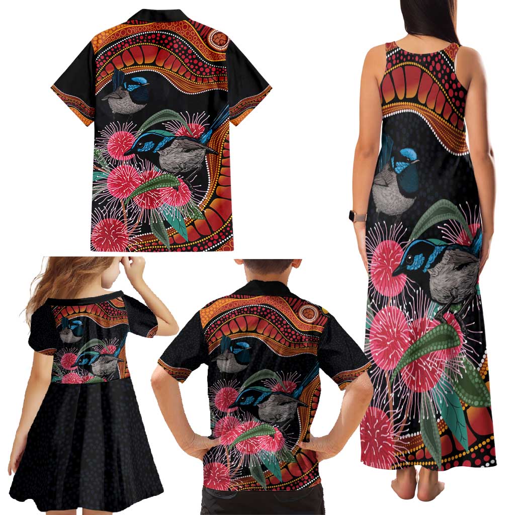 Hakea Flower And Fairy Wren Australia Family Matching Tank Maxi Dress and Hawaiian Shirt Aboriginal Art