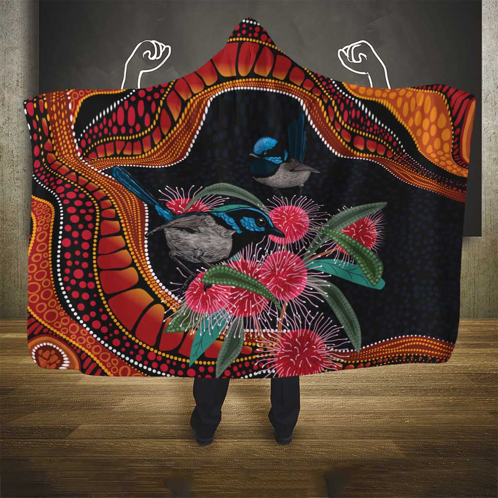 Hakea Flower And Fairy Wren Australia Hooded Blanket Aboriginal Art