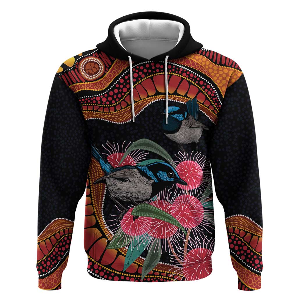Hakea Flower And Fairy Wren Australia Hoodie Aboriginal Art - Vibe Hoodie Shop
