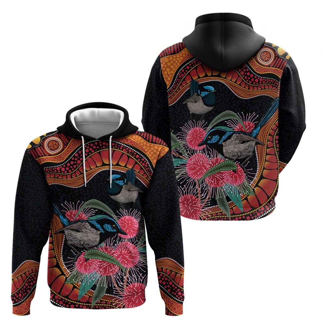 Hakea Flower And Fairy Wren Australia Hoodie Aboriginal Art - Vibe Hoodie Shop