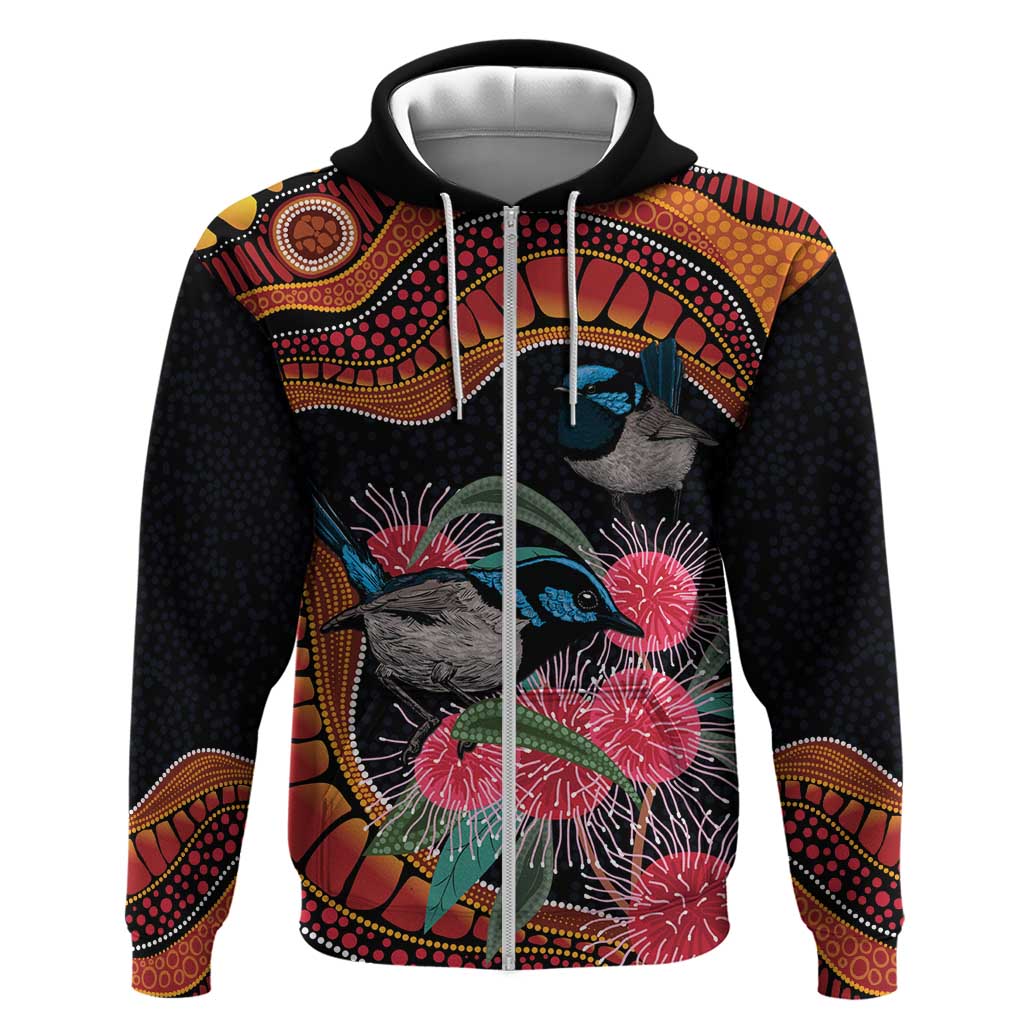 Hakea Flower And Fairy Wren Australia Hoodie Aboriginal Art - Vibe Hoodie Shop