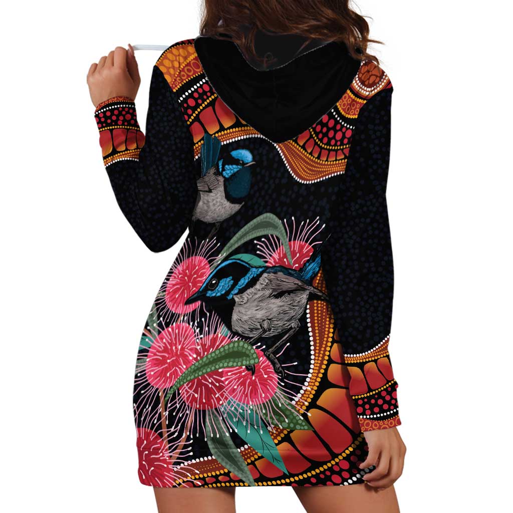 Hakea Flower And Fairy Wren Australia Hoodie Dress Aboriginal Art - Vibe Hoodie Shop