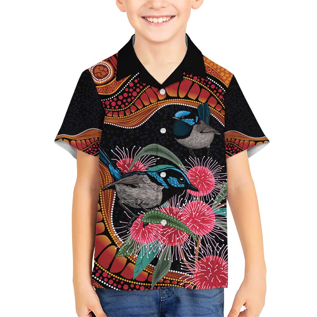 Hakea Flower And Fairy Wren Australia Kid Hawaiian Shirt Aboriginal Art