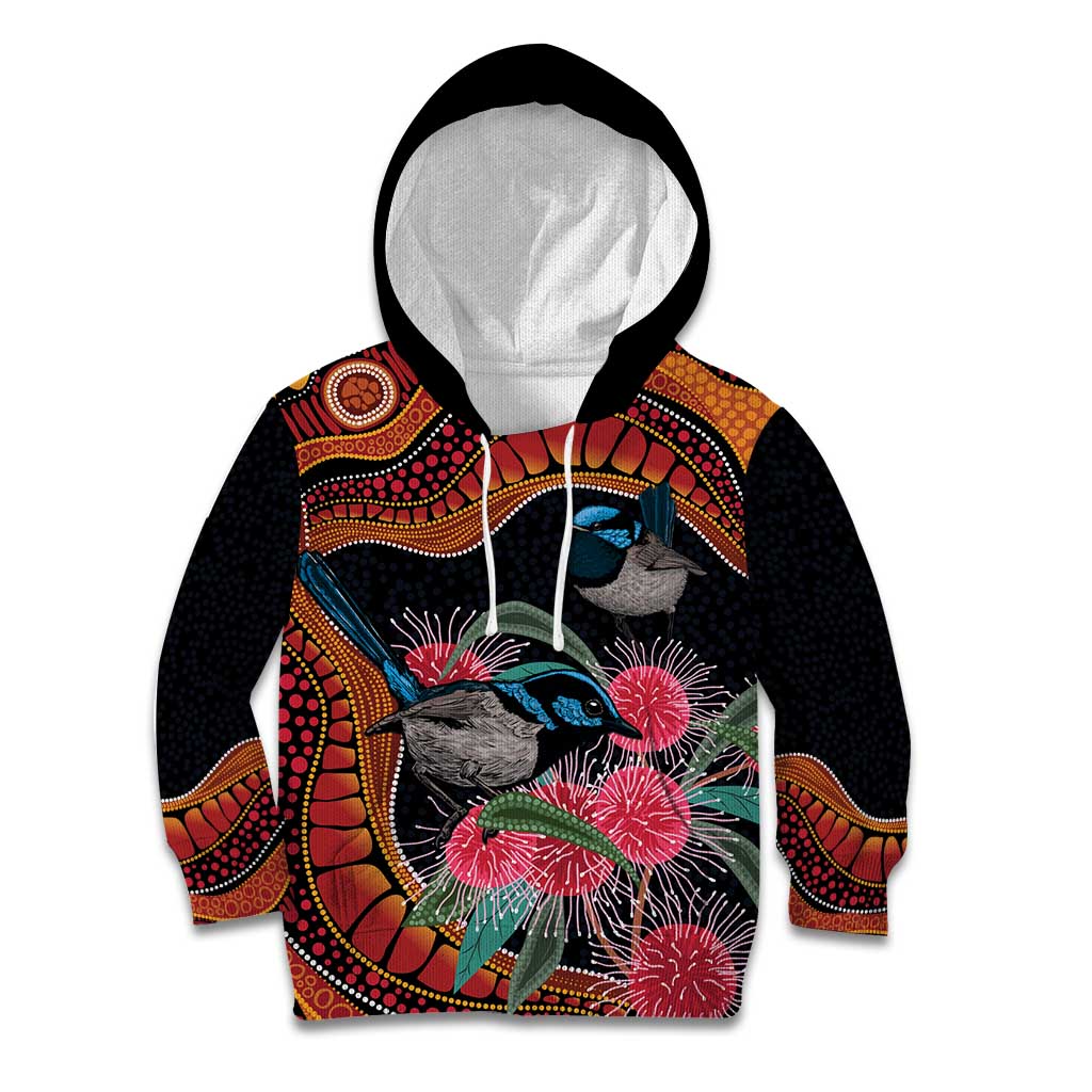 Hakea Flower And Fairy Wren Australia Kid Hoodie Aboriginal Art - Vibe Hoodie Shop
