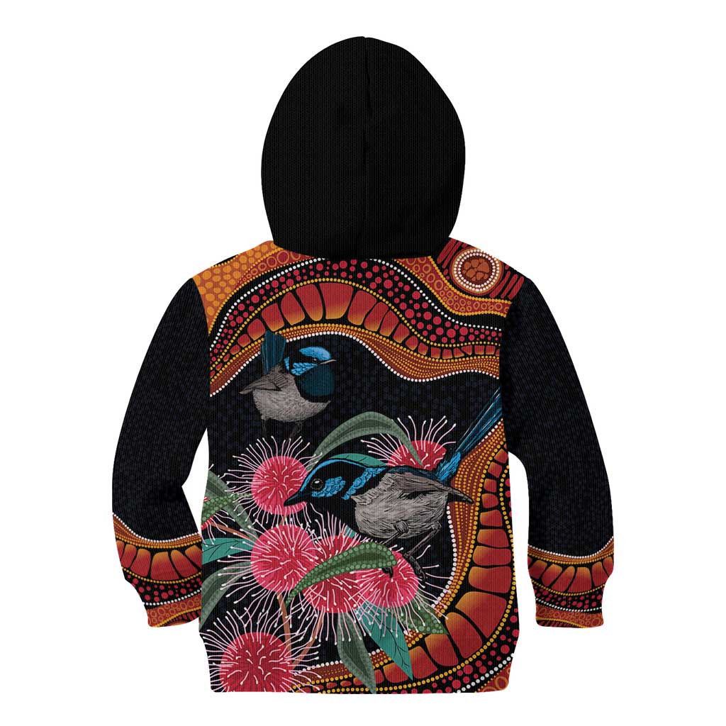Hakea Flower And Fairy Wren Australia Kid Hoodie Aboriginal Art - Vibe Hoodie Shop