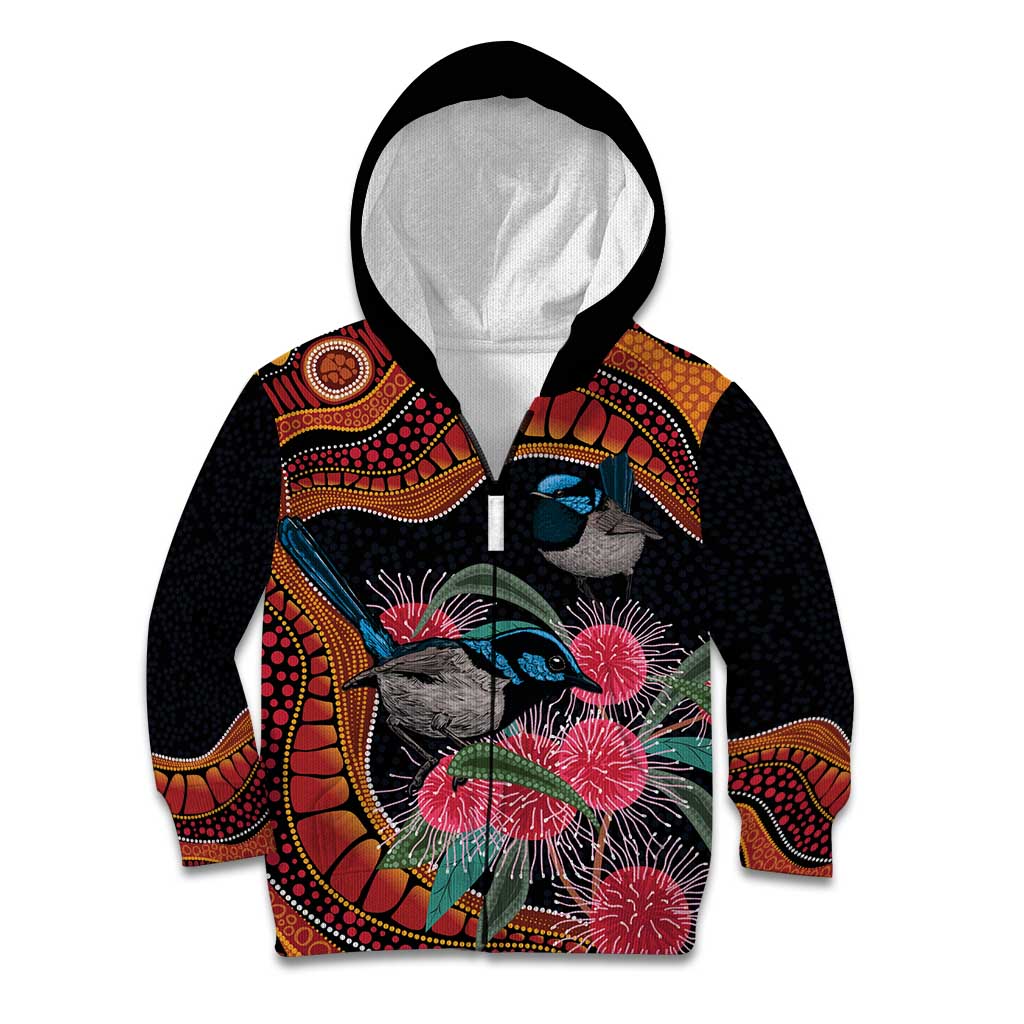 Hakea Flower And Fairy Wren Australia Kid Hoodie Aboriginal Art - Vibe Hoodie Shop