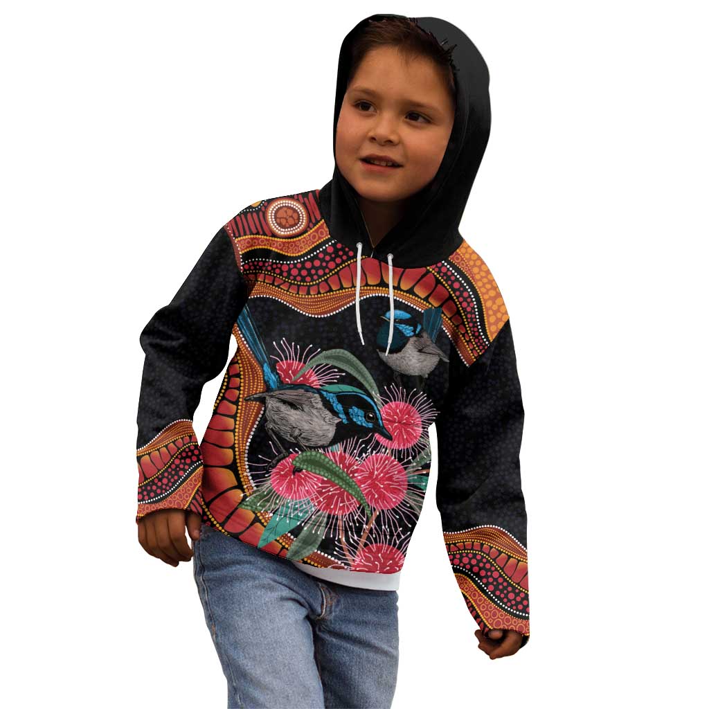 Hakea Flower And Fairy Wren Australia Kid Hoodie Aboriginal Art - Vibe Hoodie Shop
