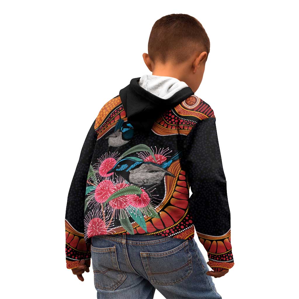 Hakea Flower And Fairy Wren Australia Kid Hoodie Aboriginal Art - Vibe Hoodie Shop