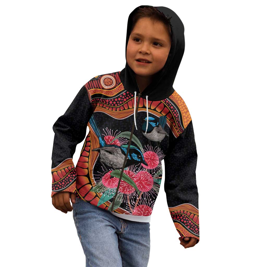 Hakea Flower And Fairy Wren Australia Kid Hoodie Aboriginal Art - Vibe Hoodie Shop