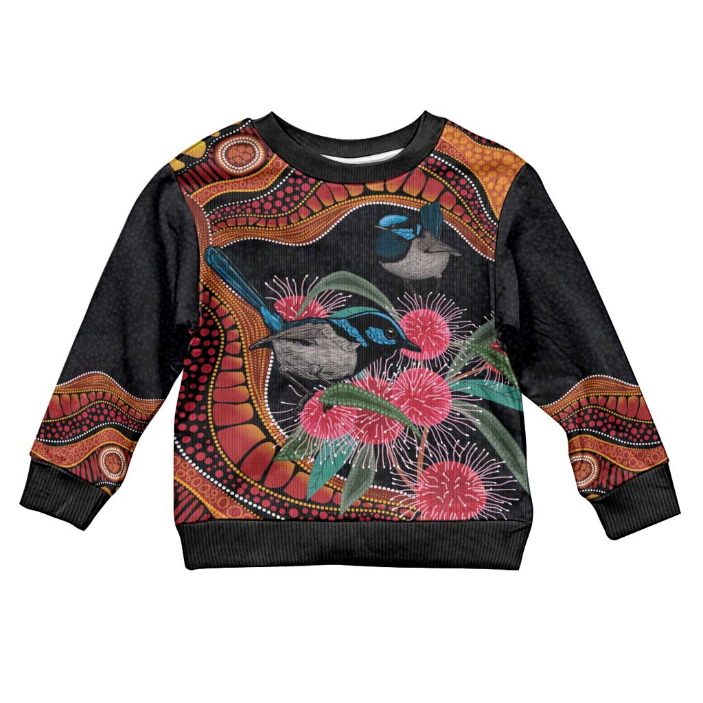 Hakea Flower And Fairy Wren Australia Kid Ugly Christmas Sweater Aboriginal Art