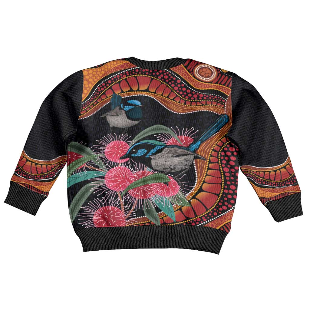 Hakea Flower And Fairy Wren Australia Kid Ugly Christmas Sweater Aboriginal Art