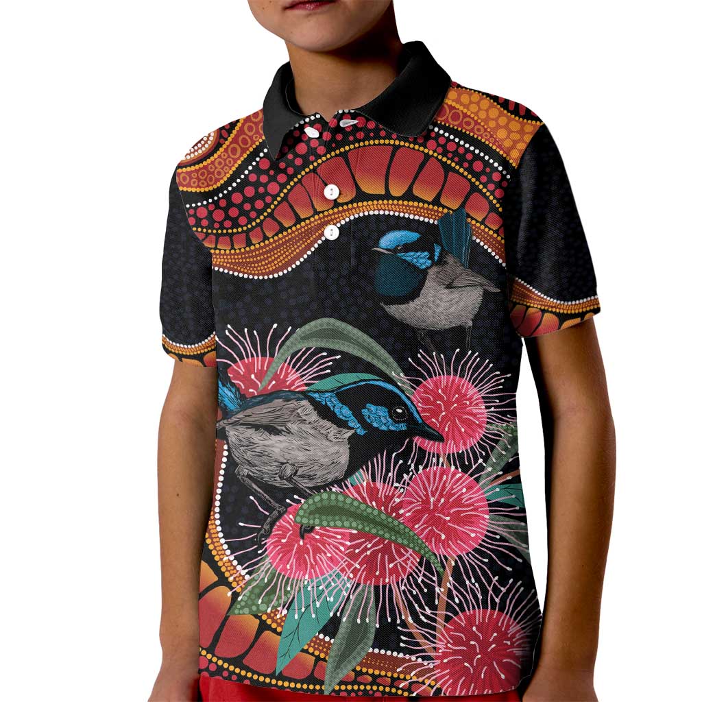 Hakea Flower And Fairy Wren Australia Kid Polo Shirt Aboriginal Art - Vibe Hoodie Shop