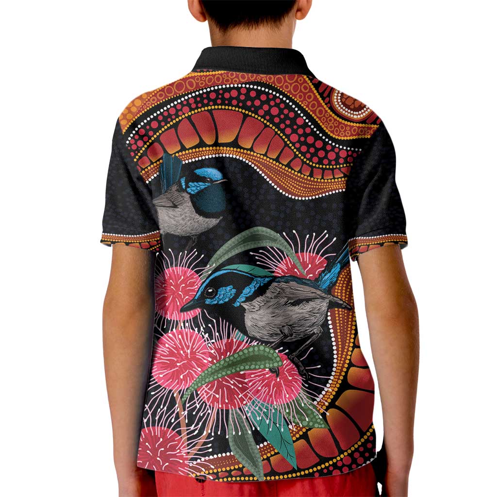 Hakea Flower And Fairy Wren Australia Kid Polo Shirt Aboriginal Art - Vibe Hoodie Shop