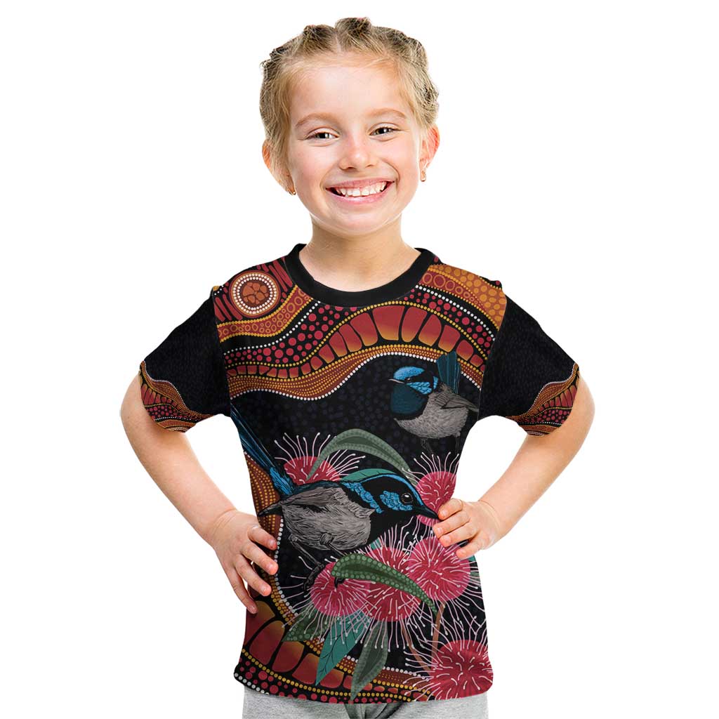 Hakea Flower And Fairy Wren Australia Kid T Shirt Aboriginal Art - Vibe Hoodie Shop